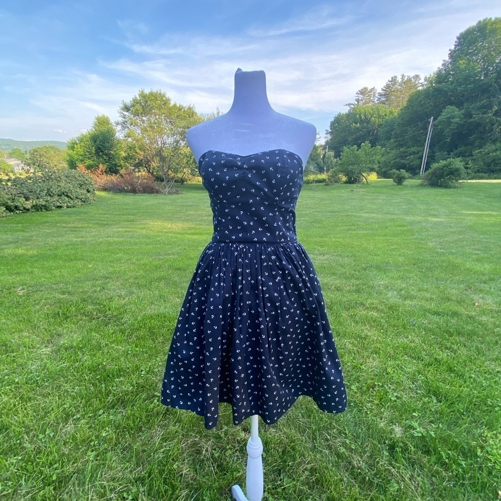 Jack Wills Strapless Nautical Cotton Dress Navy
